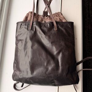 M0851 Chocolate Brown Leather Minimalist Contemporary Small Backpack